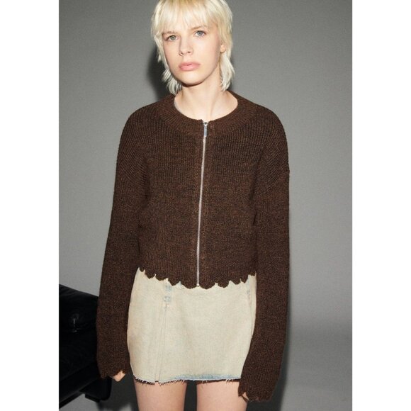 NWOT MANGO Wool Blend Zipper knit cardigan BROWN SIZE M - Picture 1 of 6